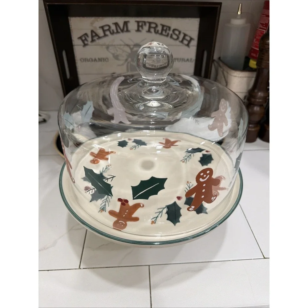 Rare‎ Gingerbread Pedestal Cake Stand Plate Glass Dome By Noble Excellence USA
